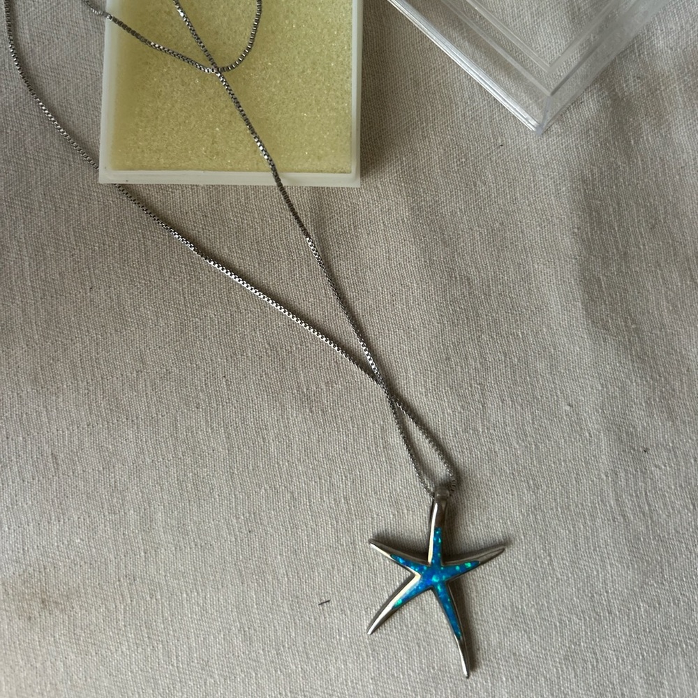 Blue Starfish Antique Silver Necklace